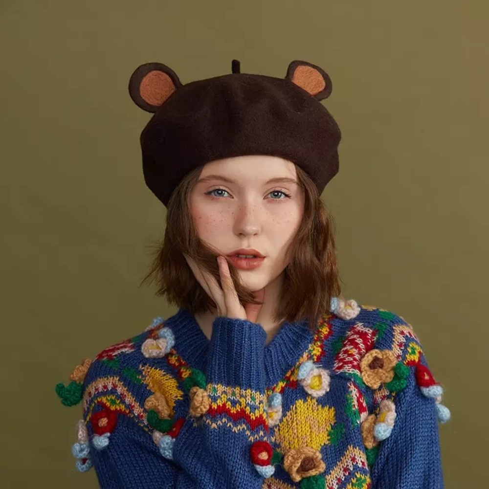 Women’s Authentic whimsical BEAR Winter French Beret Hat Accessory
